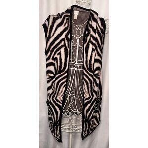 Chico's Black and Cream Zebra Print Open Front Sweater Vest